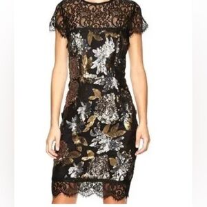 Nicole Miller Black and Gold Sequin Cocktail Dress